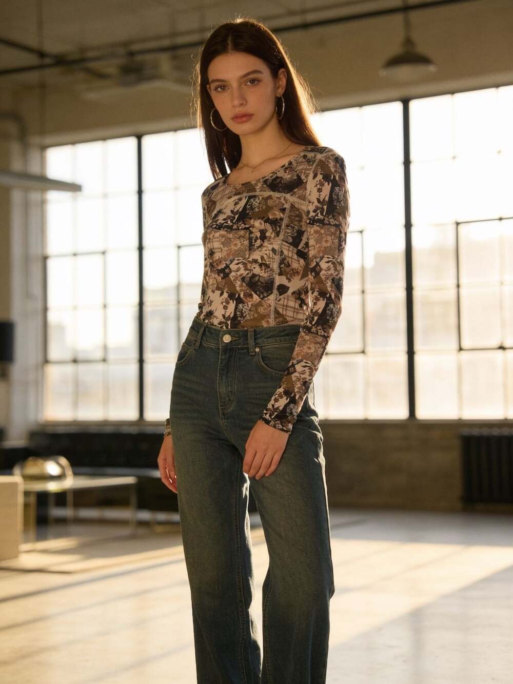 Listicle Ottilia Chic Floral Patchwork Mesh Long Sleeve Top XL